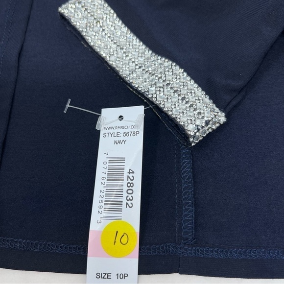 R&M Richards Blue Ruched 3/4 Sleeve Maxi Gown Rhinestone Size 10P NWT Elegant - Picture 10 of 15